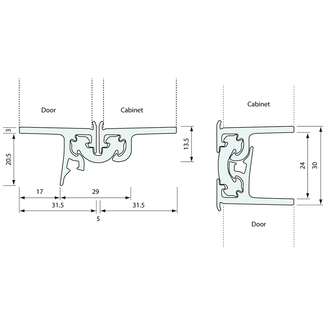 Aluminium Continuous Hinge and Rubber Insert 1.8m